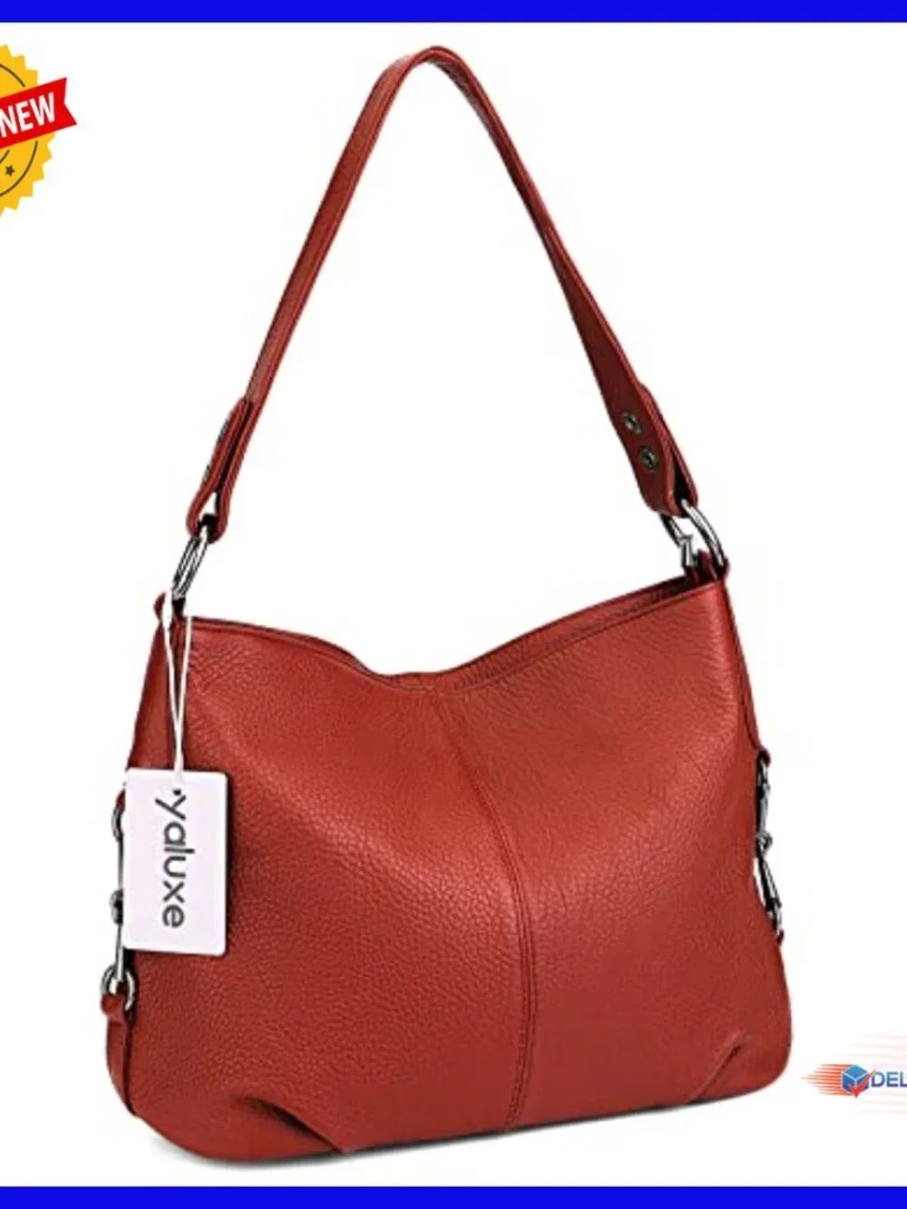 Large Genuine Leather Hobo Shoulder Bag with Crossbody Strap